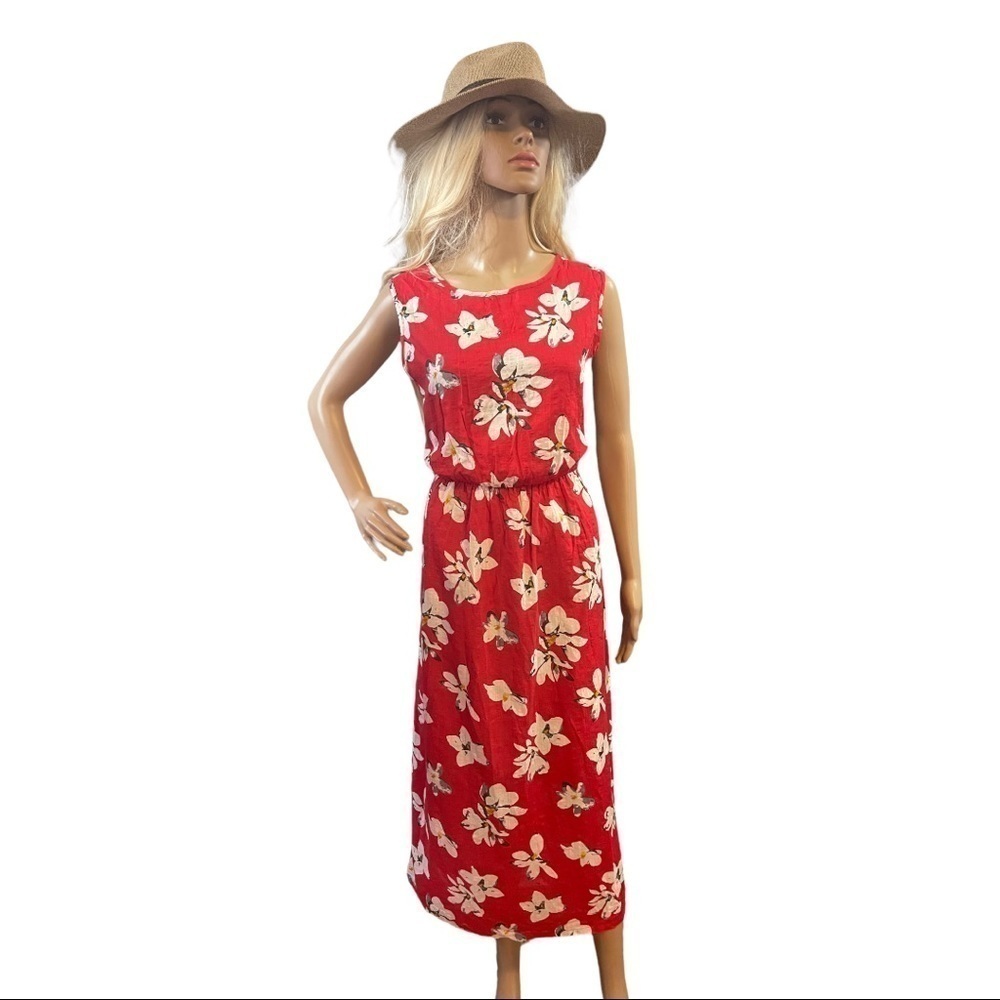 RED and white floral maxi dress